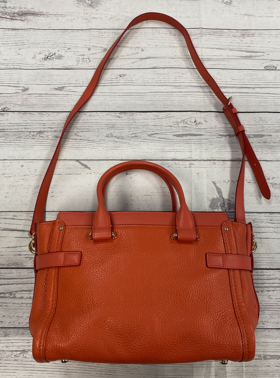 Coach A05U-1444 orange monogram white leather trim flap shoulder purse w  wallet | eBay